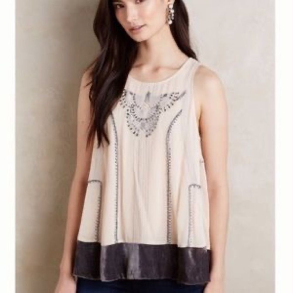 Anthropologie Moulinette Soeurs Sequin and Velvet Trimmed Swing Top Small.